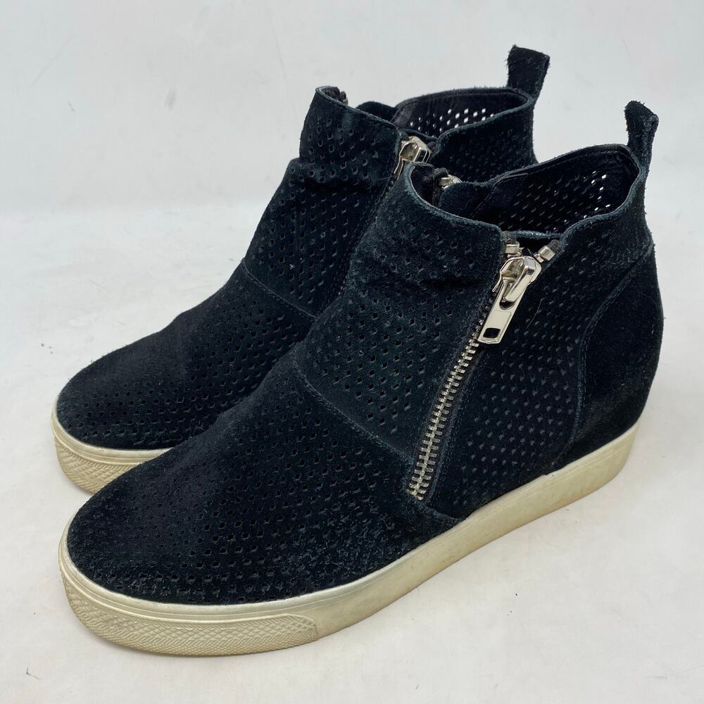 Steve Madden High Top Sneaker Wedges Black Suede Womens Size 9.5